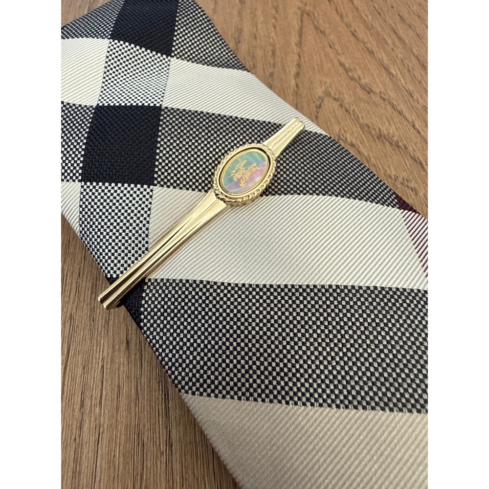 Vintage Burberrys Gold Tone Iridescent Prorsum Knight Tie Clip Accessory
